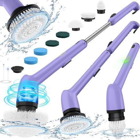 LyriFine Electric Spin Scrubber, New Full-Body IPX7 Waterproof Bathroom Cleaner Brush, Shower Scrubber with Long Handle & 2 Speed, Heads Replacement, Cleaning Supplies for Tub Shower Tile Floor in Saudi Arabia