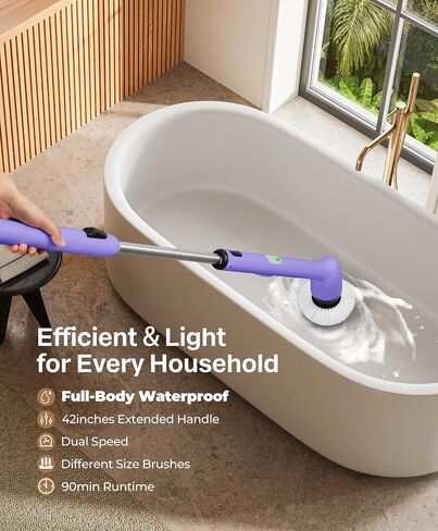 LyriFine Electric Spin Scrubber, New Full-Body IPX7 Waterproof Bathroom Cleaner Brush, Shower Scrubber with Long Handle & 2 Speed, Heads Replacement, Cleaning Supplies for Tub Shower Tile Floor in Saudi Arabia