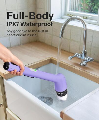 LyriFine Electric Spin Scrubber, New Full-Body IPX7 Waterproof Bathroom Cleaner Brush, Shower Scrubber with Long Handle & 2 Speed, Heads Replacement, Cleaning Supplies for Tub Shower Tile Floor in Saudi Arabia