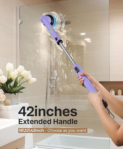 LyriFine Electric Spin Scrubber, New Full-Body IPX7 Waterproof Bathroom Cleaner Brush, Shower Scrubber with Long Handle & 2 Speed, Heads Replacement, Cleaning Supplies for Tub Shower Tile Floor in Saudi Arabia