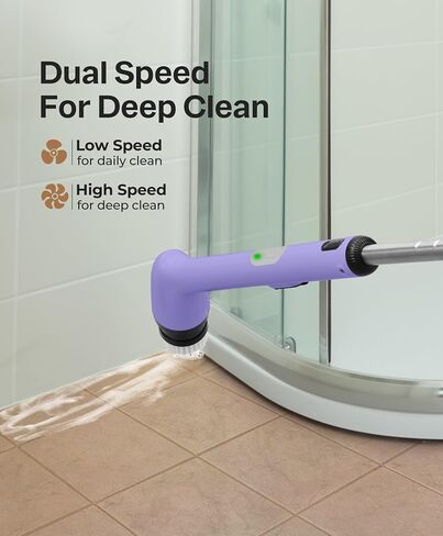 LyriFine Electric Spin Scrubber, New Full-Body IPX7 Waterproof Bathroom Cleaner Brush, Shower Scrubber with Long Handle & 2 Speed, Heads Replacement, Cleaning Supplies for Tub Shower Tile Floor in Saudi Arabia