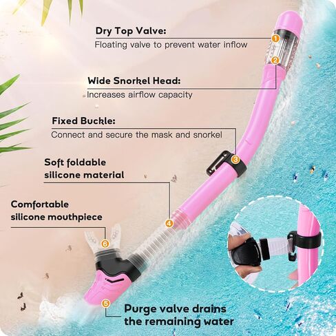Kids Snorkel Set, Anti-Fog Panoramic Tempered Glass Kids Snorkel mask, Anti-Leak Scuba Diving Mask with Mesh Bag, Dry Top Snorkeling Gear for Kids and Youth Age 4-16 in Saudi Arabia
