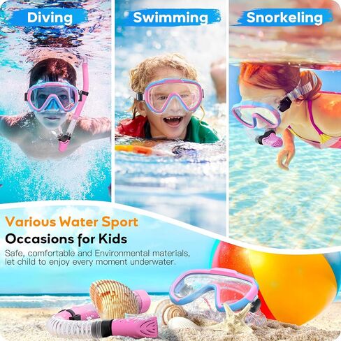 Kids Snorkel Set, Anti-Fog Panoramic Tempered Glass Kids Snorkel mask, Anti-Leak Scuba Diving Mask with Mesh Bag, Dry Top Snorkeling Gear for Kids and Youth Age 4-16 in Saudi Arabia