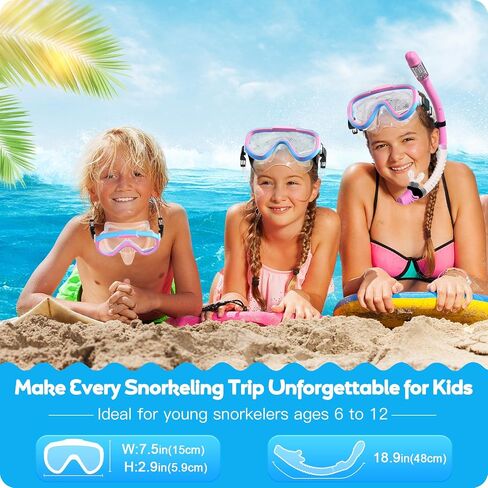 Kids Snorkel Set, Anti-Fog Panoramic Tempered Glass Kids Snorkel mask, Anti-Leak Scuba Diving Mask with Mesh Bag, Dry Top Snorkeling Gear for Kids and Youth Age 4-16 in Saudi Arabia