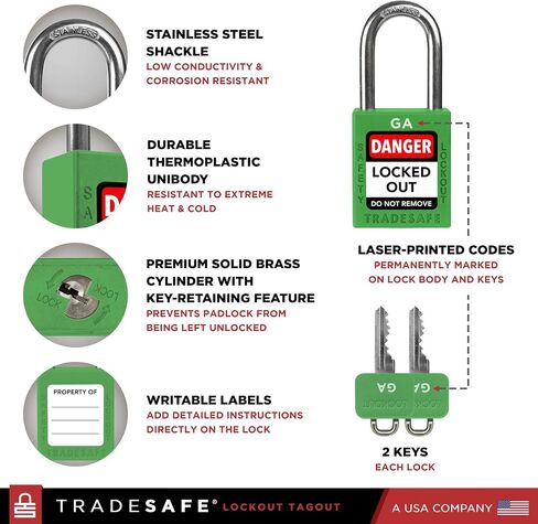 TRADESAFE Lockout Tagout Lock Sets, 7 Red Keyed Alike Unlimited Grouping Safety Padlocks, 2 Keys Per Lock, OSHA Compliant Loto Locks, for Lock Out Tag Out Kits in Kuwait