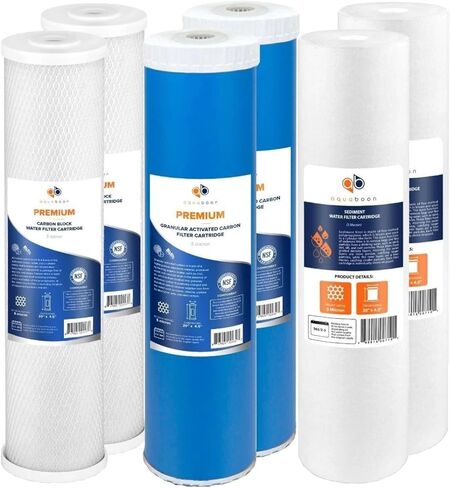 AQUABOON 5 ميكرون 20 × 4.5 بوصة GAC، مجموعة خراطيش فلتر المياه البديلة للكتلة الكربونية والرواسب | مجموعة واحدة، 3 مرشحات في مجموعة | EP20-BB، 2C-20BB، 155358-43، DGD-5005-20 in Saudi Arabia