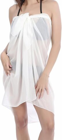 Ayliss Womens Swimwear Chiffon Cover up Solid Color Printed Beach Sarong Swimsuit Wrap Skirt Bathing Bikini in Saudi Arabia