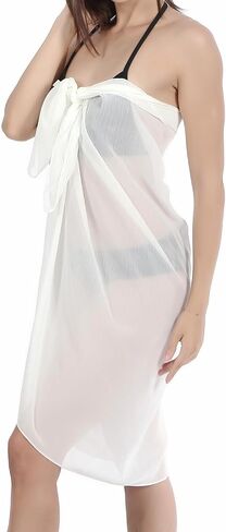 Ayliss Womens Swimwear Chiffon Cover up Solid Color Printed Beach Sarong Swimsuit Wrap Skirt Bathing Bikini in Saudi Arabia