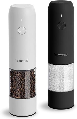 Electric Salt and Pepper Grinder Set, USB Rechargeable, Automatic Salt and Pepper Mill Grinder with Adjustable Coarseness, Electric Salt Shakers, LED Light, Refillable (2 Packs, Black) in Kuwait