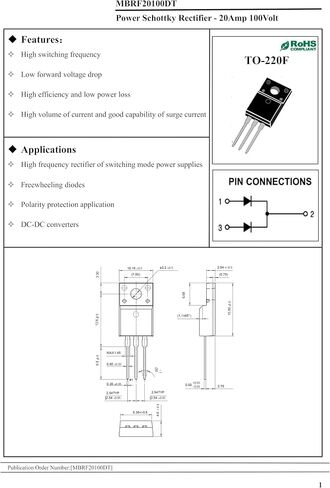 (حزمة من 10) MBRF2045DT (MBRF2045CT MBRF2045 MBR2045) 20A 45V TO220F مقوم الطاقة المغلف بالبلاستيك in Kuwait