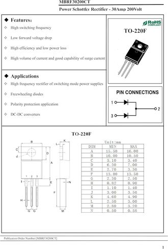 (حزمة من 10) MBRF2045DT (MBRF2045CT MBRF2045 MBR2045) 20A 45V TO220F مقوم الطاقة المغلف بالبلاستيك in Kuwait