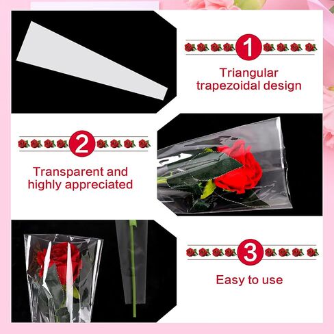 FOIMAS 120pcs Single Flower Sleeves Wrapping Bags Single Rose Florist Bouquet Packaging Bags for Floral Arrangement Supply Wedding Valentine's Day Mother's Day in Saudi Arabia