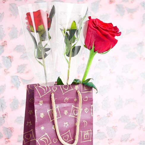 FOIMAS 120pcs Single Flower Sleeves Wrapping Bags Single Rose Florist Bouquet Packaging Bags for Floral Arrangement Supply Wedding Valentine's Day Mother's Day in Saudi Arabia