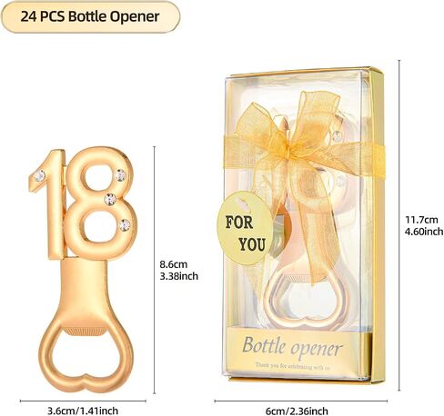 24Pcs Golden 15 Bottle Openers for 15th Birthday Party Favors Rhinestones Decorations for Wedding Anniversary Gifst Souvenrs or Keepsaks for Guests in Kuwait