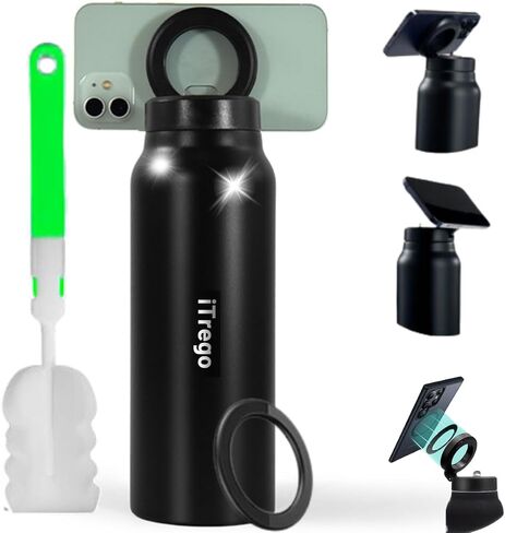 Water Bottle with Magnetic Phone Holder Lid - Insulated, Double Wall Stainless Steel Mag-safe Water Bottle With Straw & Magnet Mount for Gym, Travel, Sports - Hot & Cold (White 24 Oz) in Saudi Arabia