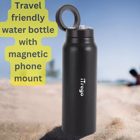 Water Bottle with Magnetic Phone Holder Lid - Insulated, Double Wall Stainless Steel Mag-safe Water Bottle With Straw & Magnet Mount for Gym, Travel, Sports - Hot & Cold (White 24 Oz) in Saudi Arabia