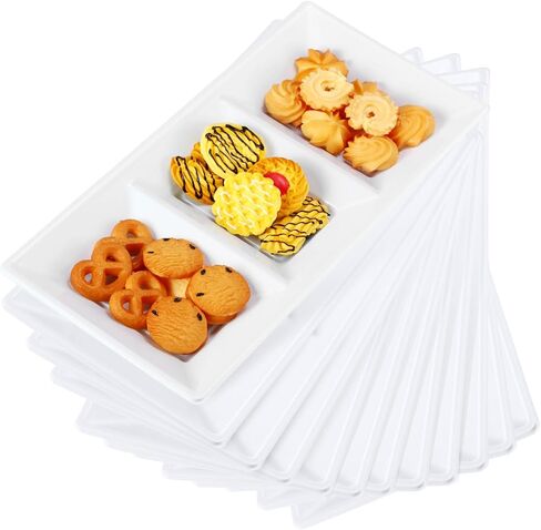 3 Section Serving Tray Bulk Serving Dish Compartment Appetizer Tray Plastic Dessert Platter Rectangular Divided Bowls Disposable Plate for Snack Desserts Fruit, 15 x 7 in (Clear,20 Pcs) in Kuwait