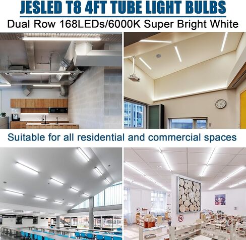 JESLED 4FT LED T8 Type A+B Tube Lights, 24W(65W Equivalent), 3200LM, 6000K, Single or Double End Powered, Plug and Play or Ballast Bypass, 4 Foot T10 T12 Fluorescent Bulbs Replacement, Clear(4-Pack) in Kuwait