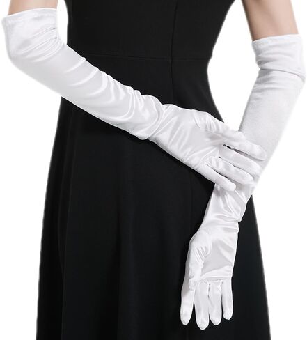 قفازات طويلة لحفلات الأوبرا من الساتان للنساء، مقاس 55.88 سم، قفازات قابلة للتمدد لحفلات الزفاف المسائية، طول الكوع، مقاس البالغين in Kuwait