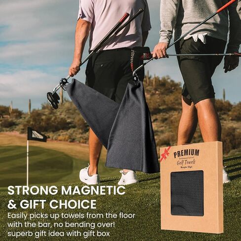 FINGER TEN Golf Towels for Golf Bags with Strong Magnetic Retractable Carabiner 24''X16'' Lightweight Absorbent Microfiber Waffle Pattern Tri-Fold Towel for Women Men (Black&Gray&Blue-3 Pack) in Kuwait