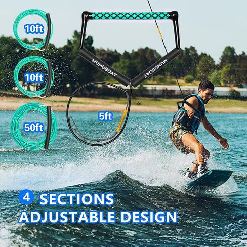 حبل Dyneema Wakeboard بطول 75 قدمًا، حبل غير قابل للتمدد ومقبض حبل التزلج على الماء للرياضات المائية، 4 أقسام حبل سحب عائم للركبة وركوب الأمواج in Saudi Arabia