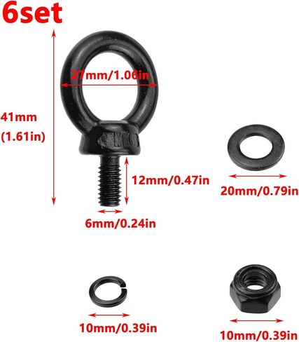 Antrader Lifting Shoulder Eye Bolts,6 Sets Eye Bolts with Nuts M8 Stainless Steel Machinery Shoulder Lifting Eye Bolt Lifting Ring Threaded Eyebolts with Lock Nuts,Lock Washers, Flat Washers in Kuwait
