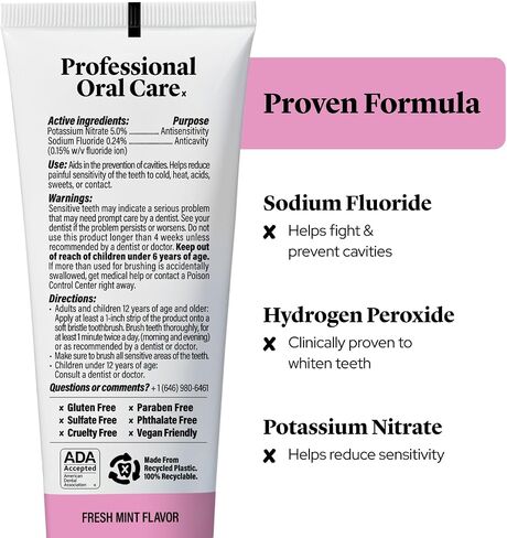 Ultra Whitening Professional Toothpaste - 2 Pack - Teeth Whitening Toothpaste with Sodium Fluoride & Hydrogen Peroxide, ADA Approved, Vegan, 2 x 4.2oz in Kuwait