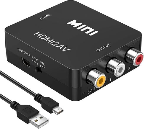 RCA to HDMI Converter, AV2Hdmi 1080P RCA Composite CVBS AV to HDMI Video Audio Converter Box for PS2 Wii Xbox VHS VCR Camera DVD Players, Support PAL/NTSC with USB Charge Cable and HDMI Cable in Saudi Arabia