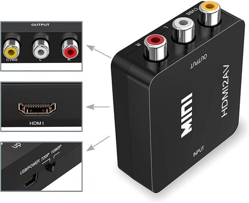 RCA to HDMI Converter, AV2Hdmi 1080P RCA Composite CVBS AV to HDMI Video Audio Converter Box for PS2 Wii Xbox VHS VCR Camera DVD Players, Support PAL/NTSC with USB Charge Cable and HDMI Cable in Saudi Arabia