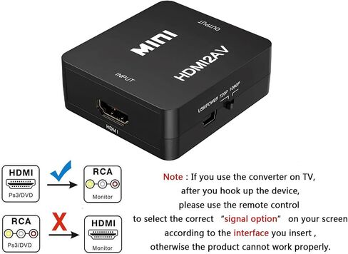 RCA to HDMI Converter, AV2Hdmi 1080P RCA Composite CVBS AV to HDMI Video Audio Converter Box for PS2 Wii Xbox VHS VCR Camera DVD Players, Support PAL/NTSC with USB Charge Cable and HDMI Cable in Saudi Arabia