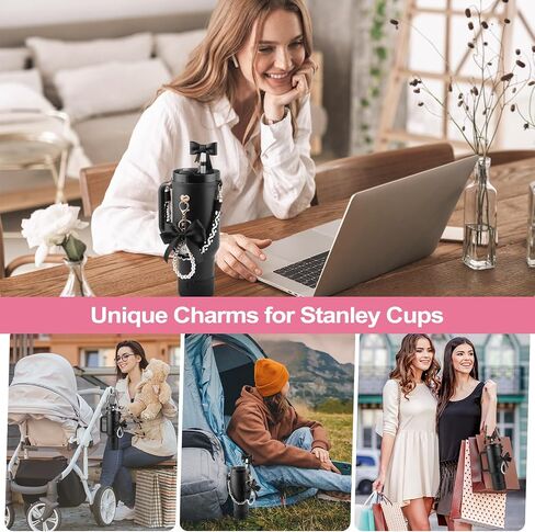 Valentine's Day Stanley Cup Accessories Set Water Bottle Handle Strap, Siliocne Stanley Cup Boot, Bow Straw Cover, Pearl Stanley Charms, Straw Topper for Stanley Cup 40oz & 30oz Tumbler (Pink) in Saudi Arabia