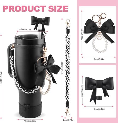 Valentine's Day Stanley Cup Accessories Set Water Bottle Handle Strap, Siliocne Stanley Cup Boot, Bow Straw Cover, Pearl Stanley Charms, Straw Topper for Stanley Cup 40oz & 30oz Tumbler (Pink) in Saudi Arabia