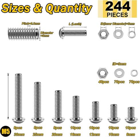 159 Pieces M6 Screw Metric Screw Assortment Kit, 304 Stainless Steel Hex Socket Head Cap Metric Screws M6 Bolts, Spring Lock & Flat Washers/Nuts/Hex Wrenches M6*8/12/16/20/25/30/35mm in Kuwait