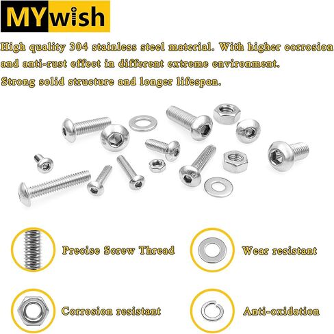 159 Pieces M6 Screw Metric Screw Assortment Kit, 304 Stainless Steel Hex Socket Head Cap Metric Screws M6 Bolts, Spring Lock & Flat Washers/Nuts/Hex Wrenches M6*8/12/16/20/25/30/35mm in Kuwait