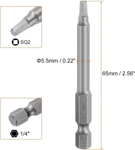 HARFINGTON Square Screwdriver Bit SQ1 1/4" Hex Shank 65mm/2.6" Length Magnetic 4 Point Hex Bits S2 Steel Industrial Grade Electric Screw Driver Bit 5mm Rod in Saudi Arabia