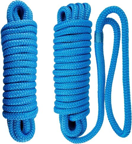 Amarine Made 2 Pack 3/8 Inch 35 FT Double Braid Nylon Dockline Dock Line Mooring Rope Eye: 12";Safe Workload: 660 Lbs;Tensile Strength: 3300 Lbs (White) in Kuwait