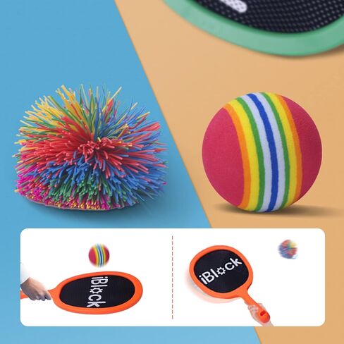 Racquet Paddle Bouncy Ball Play Set for Kids Adults Family Activities, Indoor or Outdoor Play Games, Great Gift Choice for Children’s Birthday, Christmas or House Warming in Kuwait