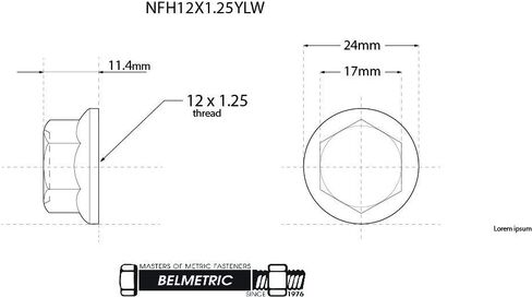 (25pcs) BelMetric M10X1.25 JIS Hex Head Serrated Flange Nut 14mm Wrench, Class 10 Yellow Zinc for Automobile, Motorcycle, and Mechanical Applications NF10X1.25YLW in Kuwait