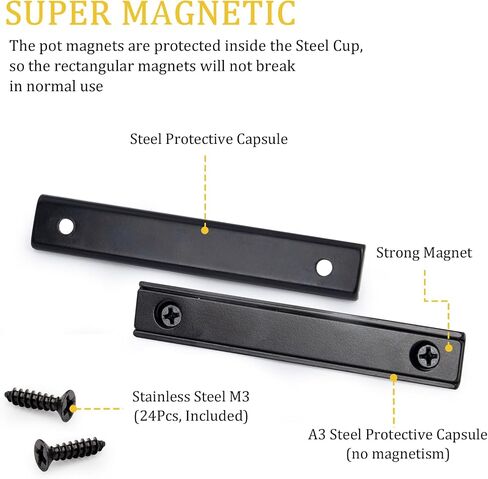 Heavy Duty Rectangular Countersunk Magnets Strips,Rare Earth Cabinet Magnetic Bar,Extra Thin Strong Neodymium Magnets for Wall Mounting (6 Pack, Sliver) in Kuwait