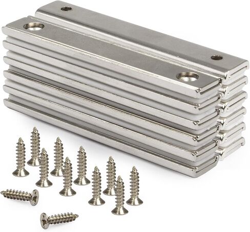 Heavy Duty Rectangular Countersunk Magnets Strips,Rare Earth Cabinet Magnetic Bar,Extra Thin Strong Neodymium Magnets for Wall Mounting (6 Pack, Sliver) in Kuwait
