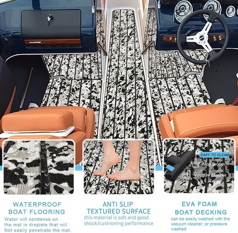 LUBEMIDA EVA Foam Boat Flooring Sheet Marine Faux Teak Decking Carpet for Yacht Floor,94.5"x35.4" Adhesive and Bevelled Edge (Light Gray -Black) in Saudi Arabia