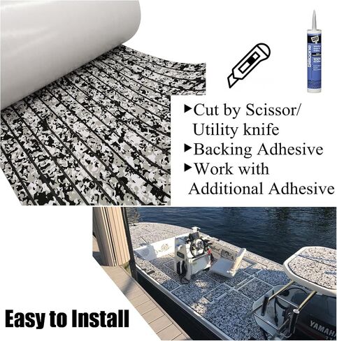 LUBEMIDA EVA Foam Boat Flooring Sheet Marine Faux Teak Decking Carpet for Yacht Floor,94.5"x35.4" Adhesive and Bevelled Edge (Light Gray -Black) in Saudi Arabia