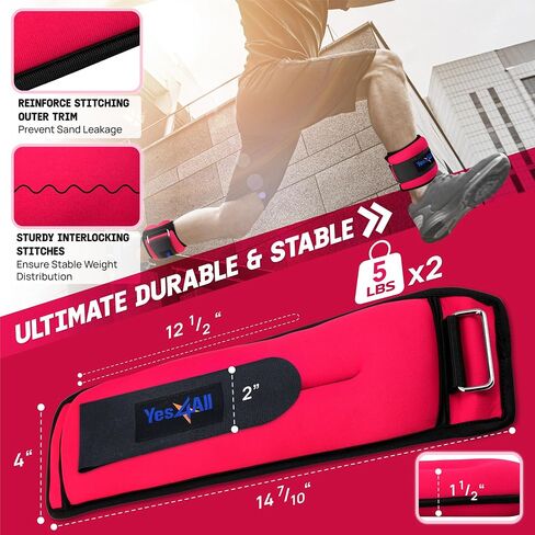 Yes4All Ankle Weights Pair Set with Adjustable Strap for Jogging, Gymnastics, Aerobics – from 2lbs to 10lbs in Kuwait