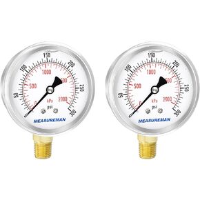 MEASUREMAN 2-1/2" Dial Size, Glycerin Filled Pressure Gauge, 0-160psi/kpa, 304 Stainless Steel Case, 1/4" NPT Lower Mount 2 Pack in Kuwait