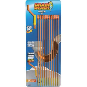 أداة إزالة انسداد الشعر من FlexiSnake Drain Weasel Sink Snake Hair Clog، بالوعة، أنبوب، حمام، منظف تصريف حوض الاستحمام، بطول 45.72 سم، مرن، صنع في الولايات المتحدة الأمريكية، 10 عبوات من العصا ومقبض قابل للإزالة
