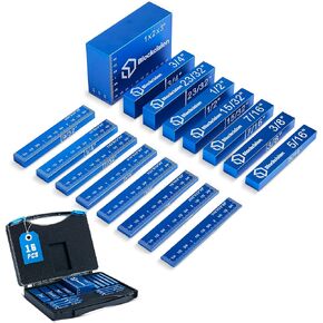 Blockcision Setup Blocks Woodworking Tools - 16-Piece Gauge Block Set with Precision Ruler-Marked Bars, Case, Carpenter Pencil & Square - Aluminum Setup Bars for Router and Table Saw Accessories