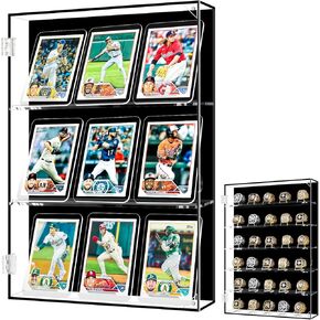 Acrylic Card and Championship Ring Display Case with 5 Adjustable Shelves, Wall Mount or Tabletop Clear Organizer for Sports Cards, Baseball Rings, Trading Cards, Collectibles, Memorabilia Showcase