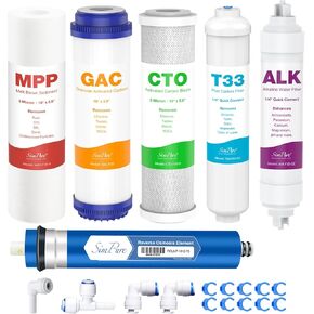 SimPure 5-Stage Reverse Osmosis Replacement Filter Set with 75 GPD RO Membrane, 5pc Pre & Post Replacement Cartridge Pack Kit for Standard 5-Stage Reverse Osmosis RO Systems in Kuwait