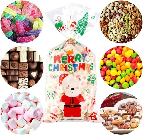 BOEIAC Easter Treat Bags, Easter Cellophane Treat Bags,100 PCS Easter Candy Bags, Easter Cello Goodie Cooikes Gift Bags with 100 PCS Gold Twist Ties for Easter Party Favor Supplies, 4 Assorted Styles in Kuwait