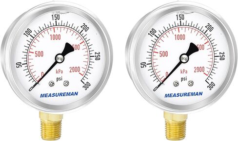 MEASUREMAN 2-1/2" Dial Size, Glycerin Filled Pressure Gauge, 0-160psi/kpa, 304 Stainless Steel Case, 1/4" NPT Lower Mount 2 Pack in Kuwait